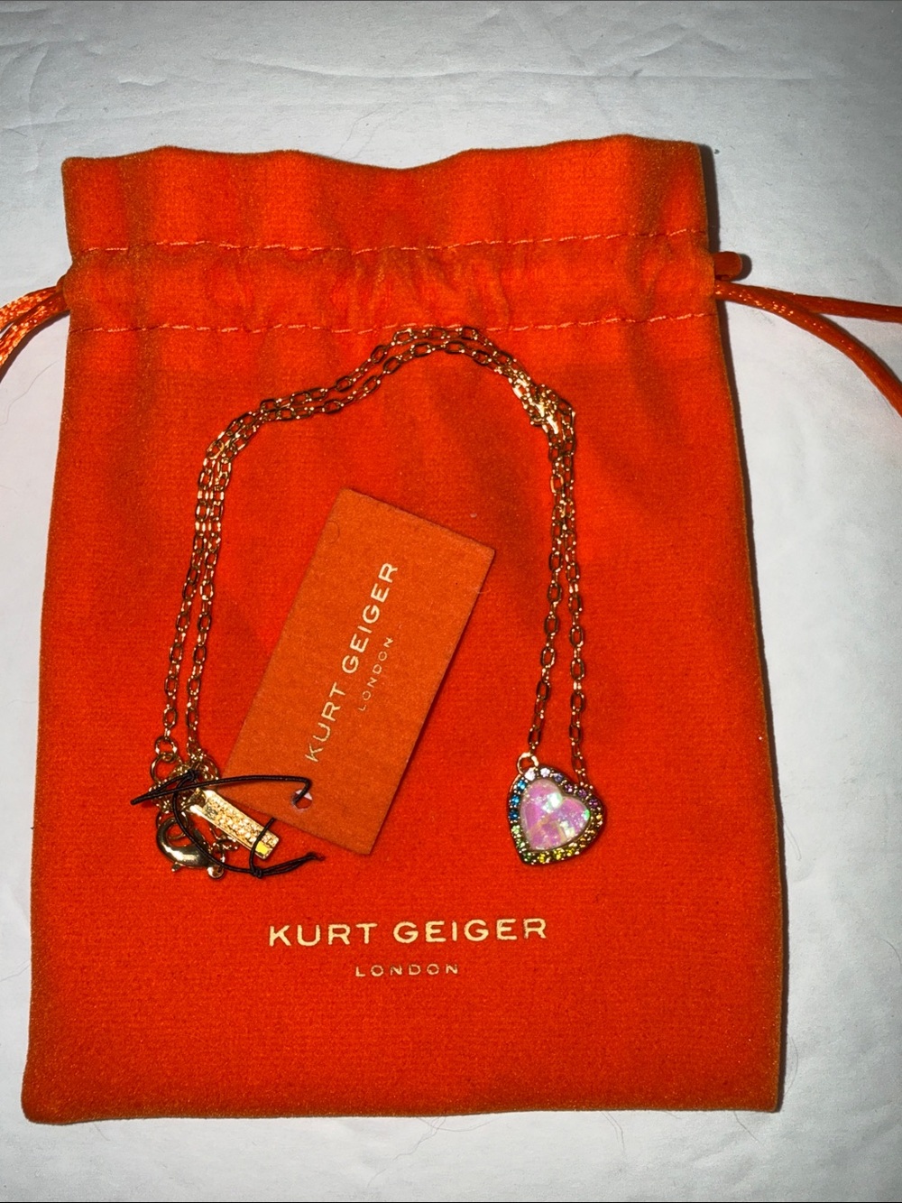 Kurt Geiger London Gold-Tone Heart Opal Halo  Necklace